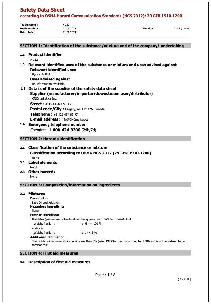 HD32 Safety Data Sheet English