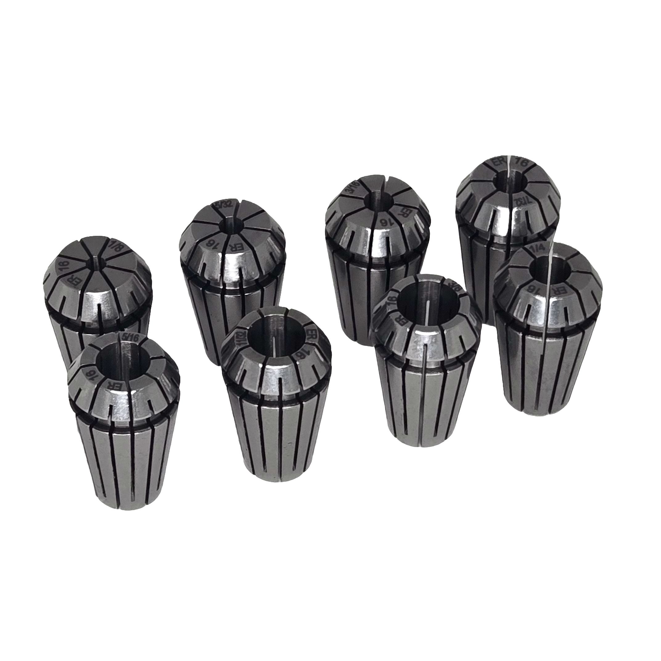 ER16 Inch Collet Kit, clamping range ø1/8" - 3/8", 8 pcs, Runout 0.01 mm