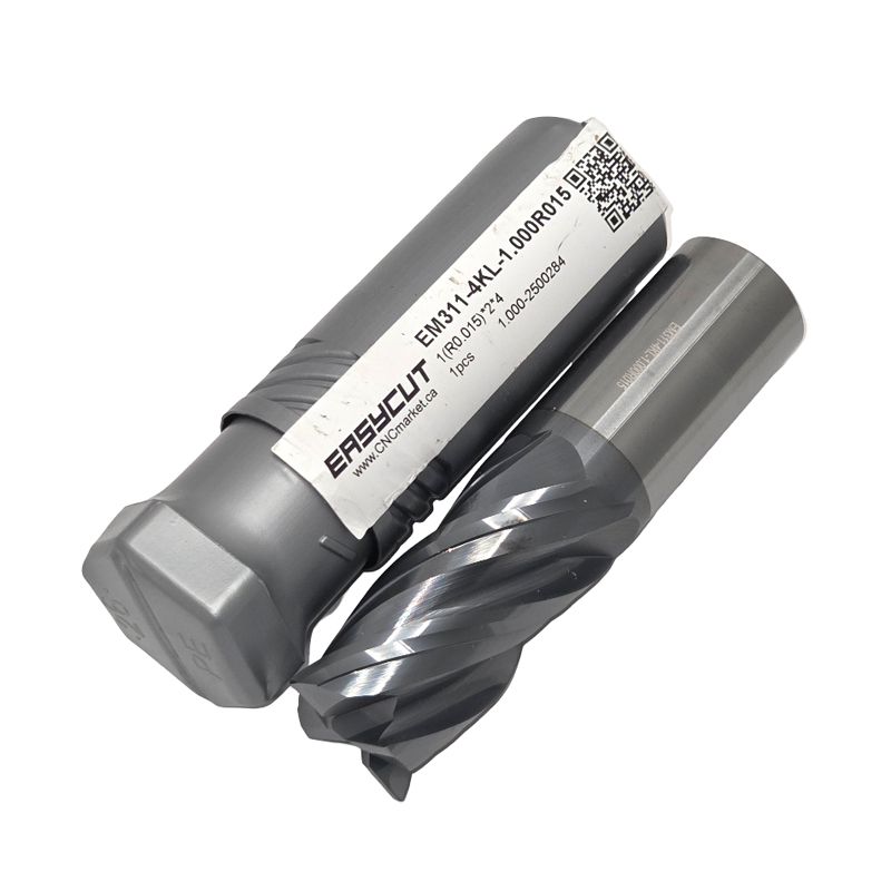 1" Carbide End Mill, 4 flutes, Bull Nose - R0.015", 2.0" LOC, AlCrN Coated