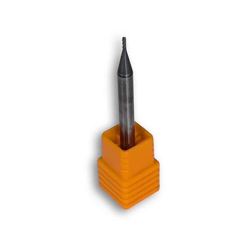 1mm Carbide End Mill, 4 Flutes, Bull Nose - R0.2mm, 3mm LOC, AlCrN Coated