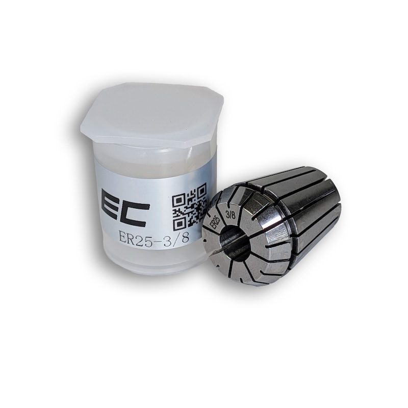 3/8" ER25 Collet, clamping range 0.375" - 0.336", Runout 0.01 mm