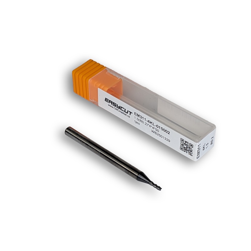 1.5mm Carbide End Mill, 4 Flutes, Bull Nose - R0.2mm, 4mm LOC, AlCrN Coated