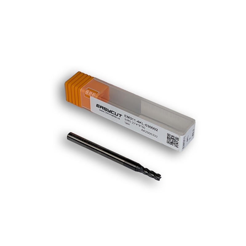 3mm Carbide End Mill, 4 Flutes, Bull Nose - R0.2mm, 8mm LOC, AlCrN Coated