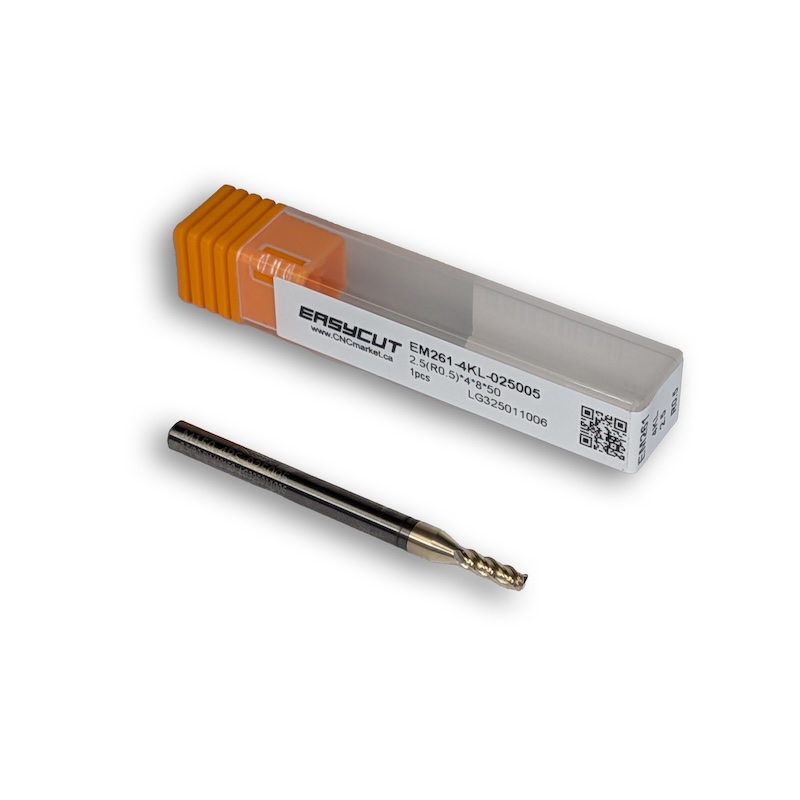 2.5mm Carbide End Mill, 4 Flutes, Bull Nose - R0.5mm, 8mm LOC, AlTiN/Zr Coated