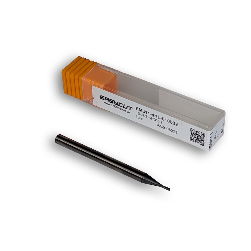 1mm Carbide End Mill, 4 Flutes, Bull Nose - R0.2mm, 3mm LOC, AlCrN Coated