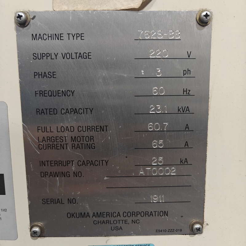 Okuma Crown 762S-BB, year 2002, SN 1911