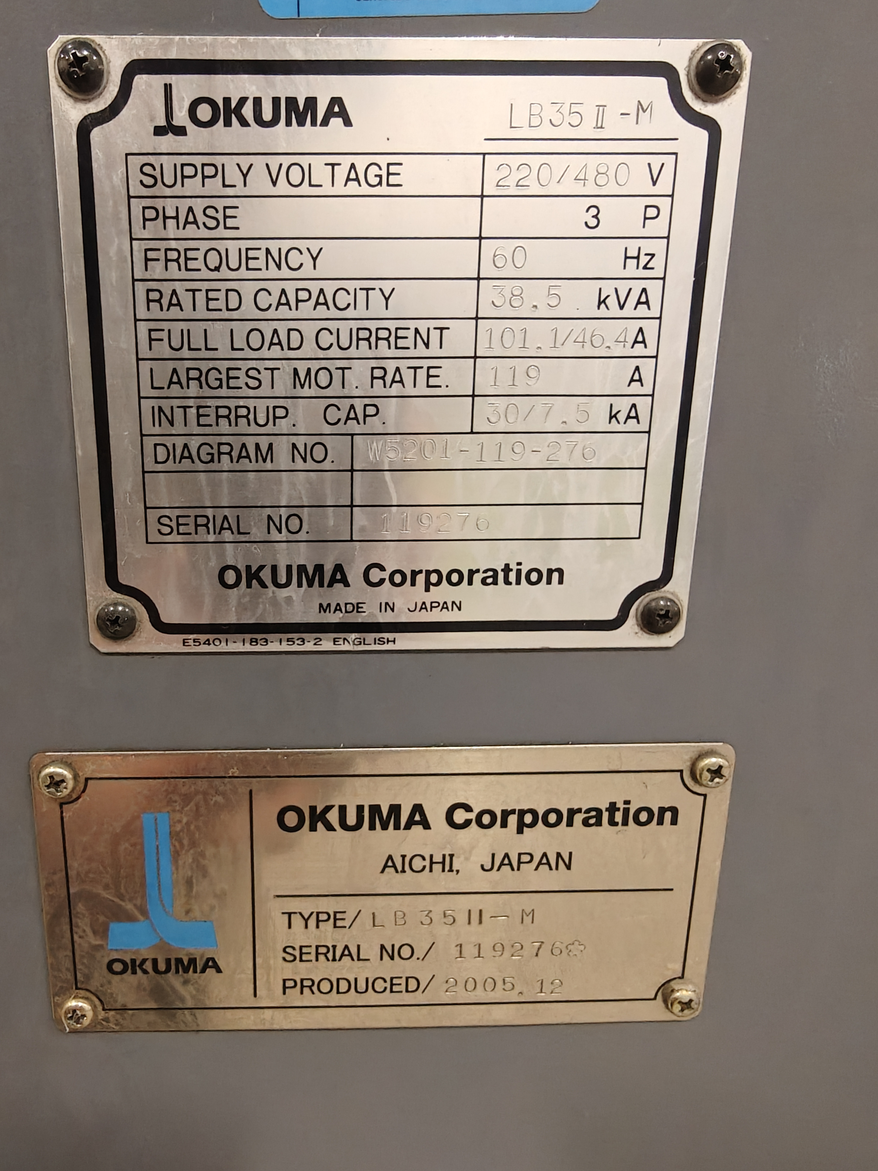 Okuma LB35II-M, year 2005, SN 119276 - NO TAILSTOCK